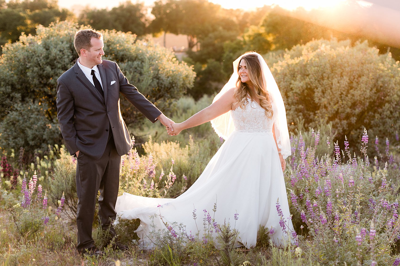 Newly married couple step out for sunset photos at Oak Heart estate with Tayler Enerle Photography