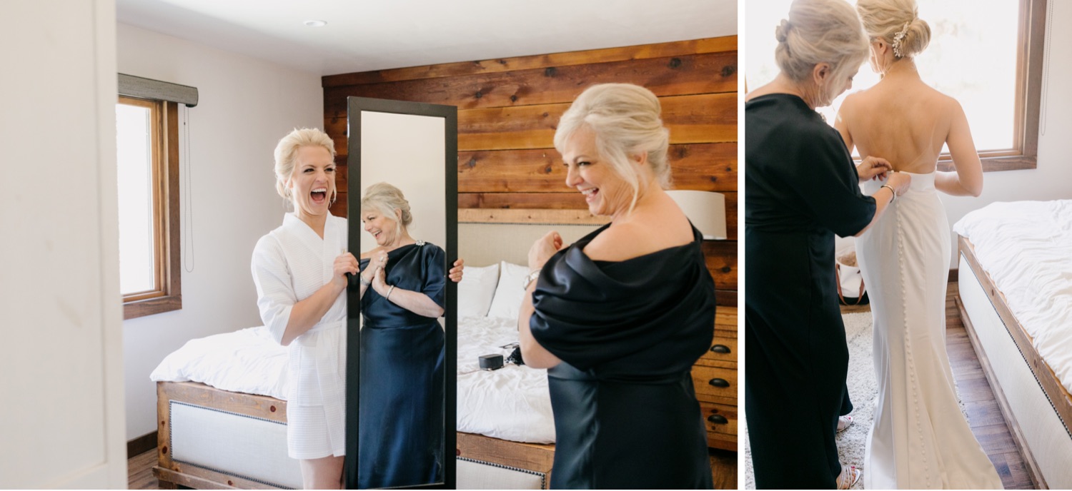 Bride holding a mirror up to show her mom while getting ready at terra mia wedding tayler enerle 