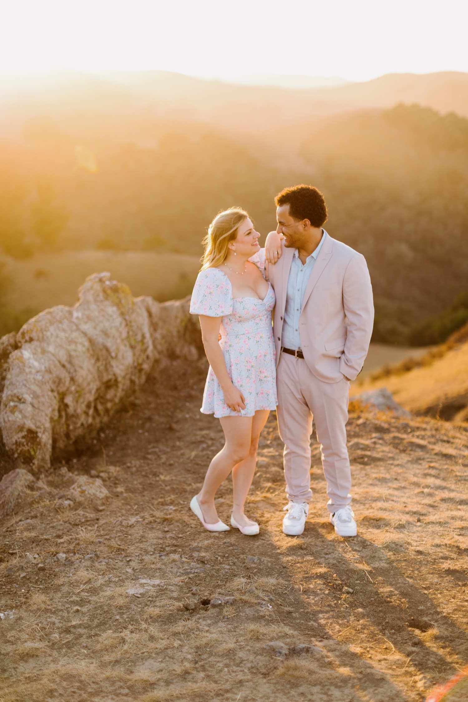 Couple smiling at each other during Perfume canyon engagement session